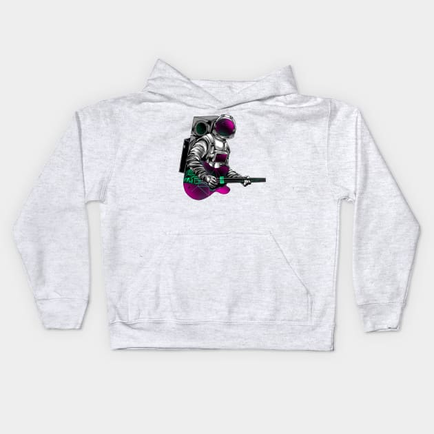 astronaut playing guitar Kids Hoodie by Mako Design 